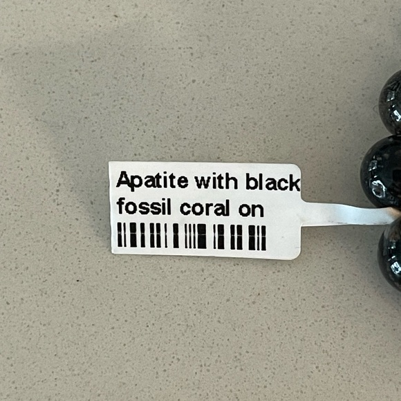 Elegant Black Fossil Coral and Blue Apatite Beaded Bracelet 6.5” - Picture 4 of 9